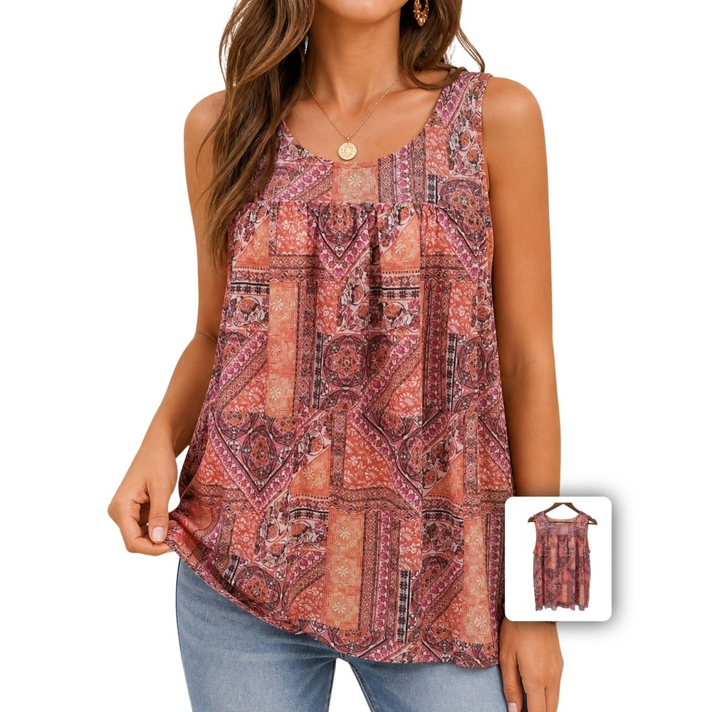 Bobbie Brooks Tank Top Lightweight Sheer Mesh Paisley Boho Vacation M